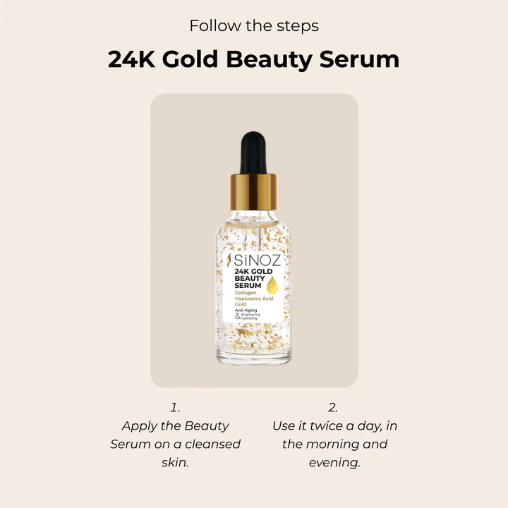 Sinoz 24K Gold Beauty Face Care Serum - Hyaluronic Acid & Collagen